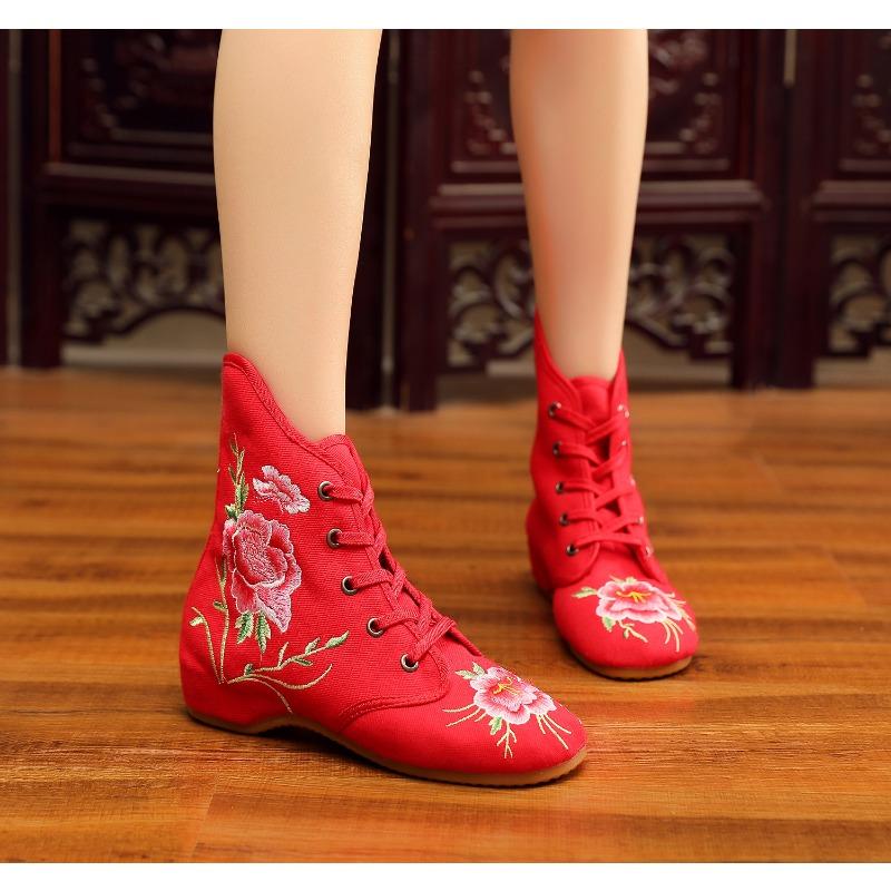 Autumn and winter cm boots embroidered cloth shoes short boots women's inner heightincreasing cloth shoes women's boots