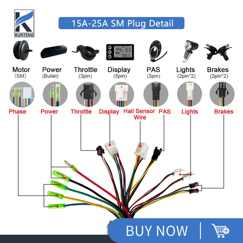 Electric Bicycle JN Controller 15A-35A SM Waterproof Plug 250W350W500W750W1000W1500W For Ebike Hub Motor Wheel Accessories