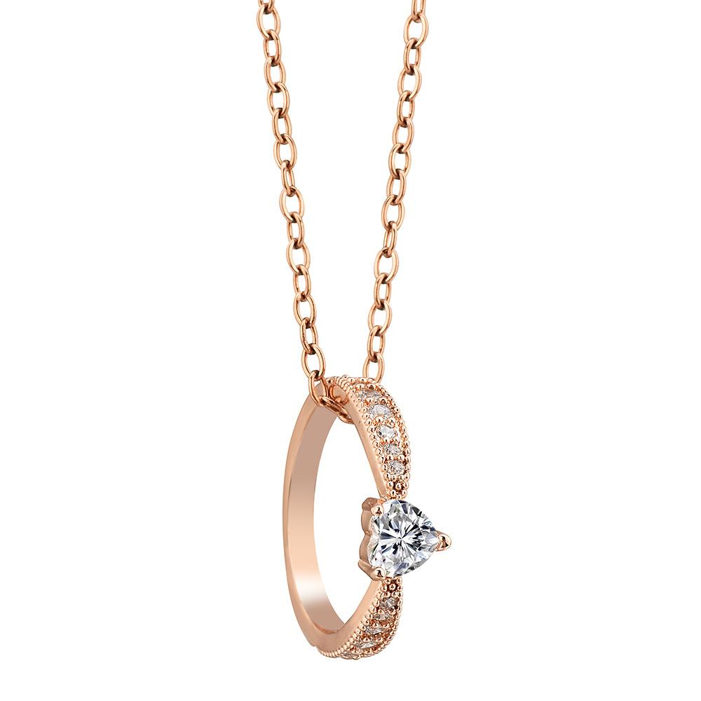 Titanstahl 18K Echtsilber Ring Halskette Liebesring Anhänger Schlüsselbein Kette Premium Gefühl Halskette