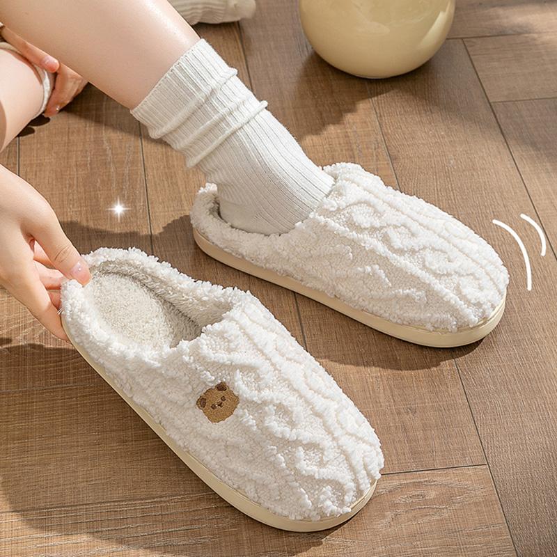 Fashion Plain Striped Design Home Slippers Women Winter 2024 New Soft Sole Anti Slip Cotton Shoes Woman Indoor Warm Soft Plush Slippers