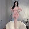 Autumn and Winter Sexy Long-sleeved Base Temperament Tight Short Skirt Spice Girl Low-cut New Slim and Thin Dress Women