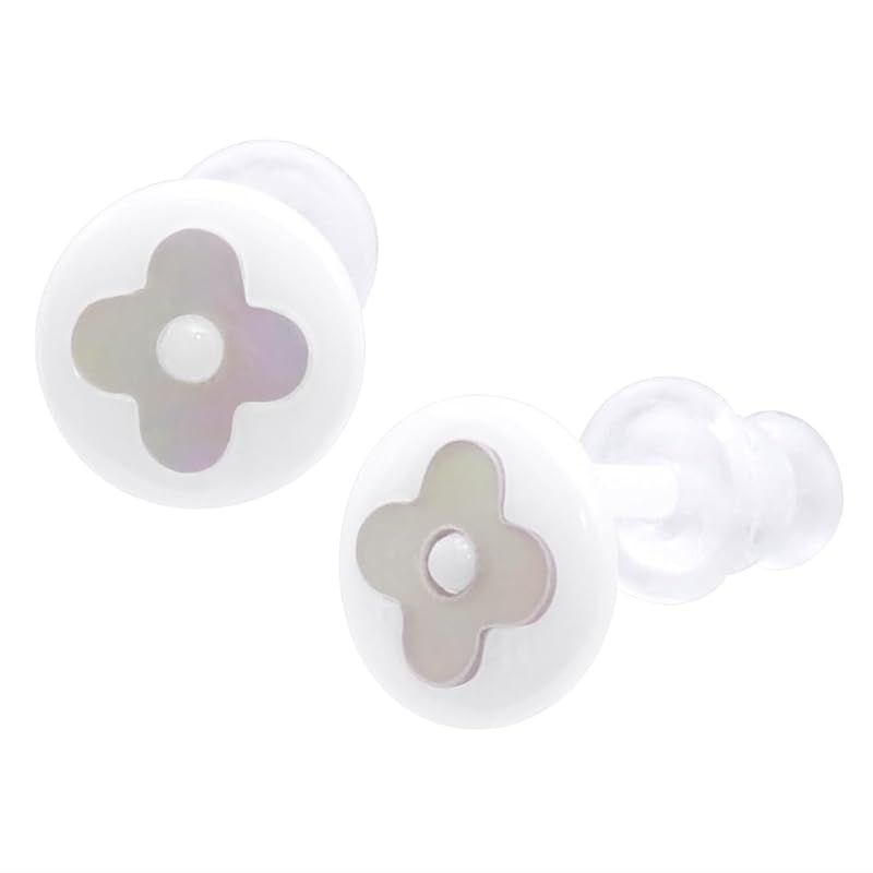 

[KARMAREY] earrings Compatible with metal allergies white pearl oyster mother of pearl shell ceramic for both ears Leave it on first piercing second