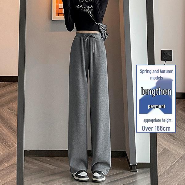 Women's Korean Style High Waist Wide Leg Sweatpants - Petite, Warm, Drape, Casual Sports Pants for Spring 2026