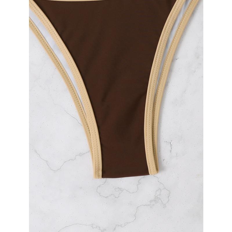Women Sexy Solid Color Lace Up Two Piece Triangle Bikini Swimsuit