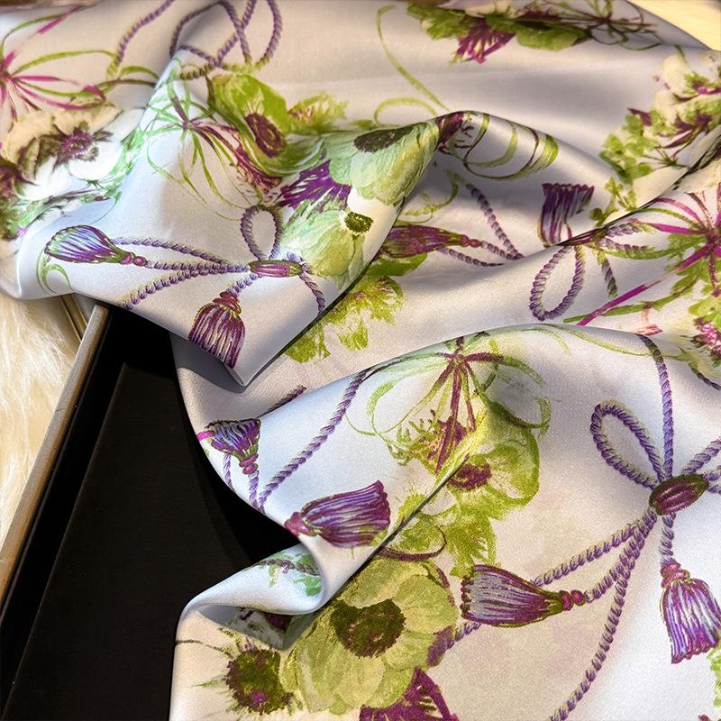 French Light Luxury Floral Small Square Scarf Simulation Silk Printing Silk Scarf Headscarf Women's Spring and Summer Scarf Temperament Scarf Scarf N