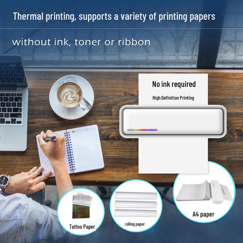 Portable Mini Bluetooth A4 Printer: Inkless Tattoo, Study, Homework, Photo & Label Solution