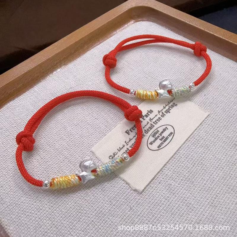 Серебряный браслет со знаком зодиака Лошадь: Модный Амулет Богатства красный