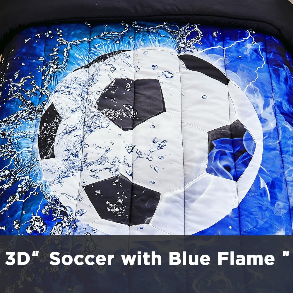 3D Soccer Bedding Set 3 Pieces(1 Soccer Duvet Cover 2 Pillowcases) Sport Microfiber Bedding Set for Boys Kids Teens