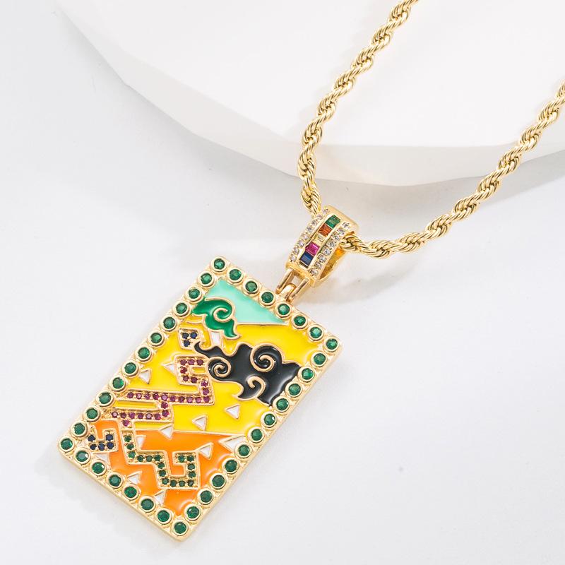 Meier Enamel drip oil geometric pendant copper gold-plated inlaid zirconium popular same style necklace for women жёлтый
