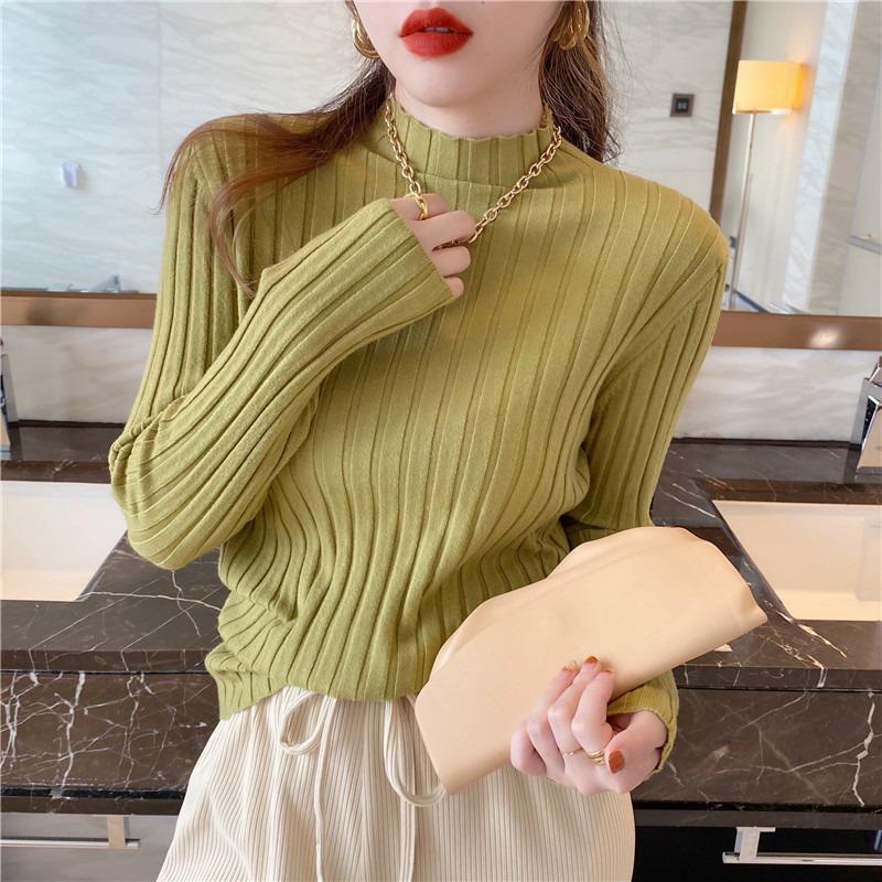 Autumn and Winter Semi-turtleneck Bottoming Sweater Women's Inner Pit Strip Pullover Shirt Solid Color Casual Tops Elegant Thin Simple Clothing