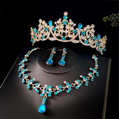 Bridal Crown Three-piece Suit Wedding Crown Tiara Necklace Earrings Korean Super Fairy Wedding Dress Accessories