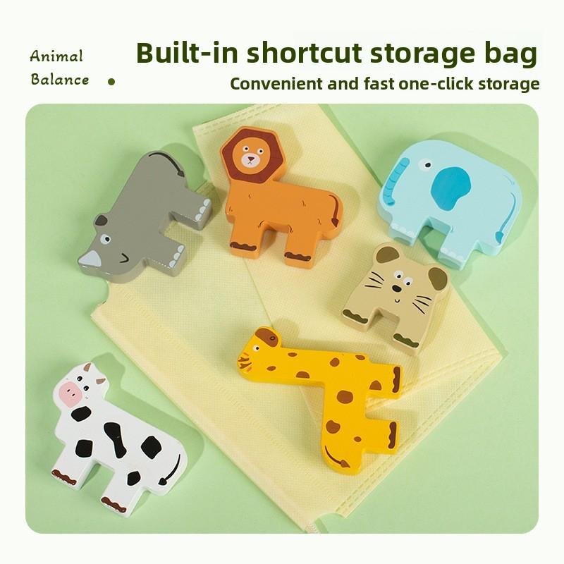 Wooden Lions Cows Elephants Animals Stacking Toy For Kids Educational Balance Building Kids Gift