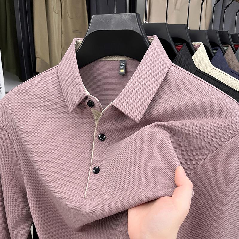 Men's Trendy Long-Sleeve Lapel Polo Shirt - Casual Slim-Fit Base Layer