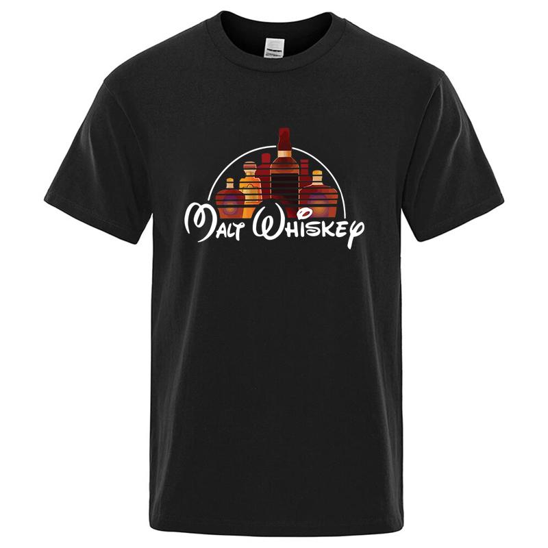 Men T-shirt Cotton Blend Funny Malt Whiskey Print Loose O-neck Cool T Shirt for Men Short Sle