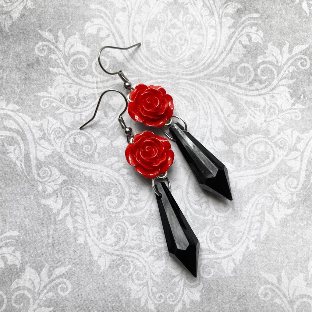 Gothic Vampire Bat Earrings - Personalized Blood Drop Crystal & Red Rose Jewelry for Witchy Women (Vintage Gothic Party Accessories)