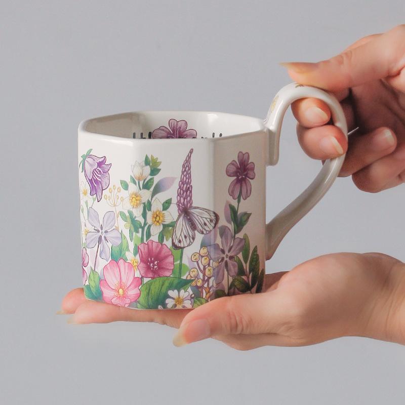 Oil Painting Flower Coffee Cup Matte Retro Exquisite Breakfast Cup Souvenir Niche Birthday Gift Girl