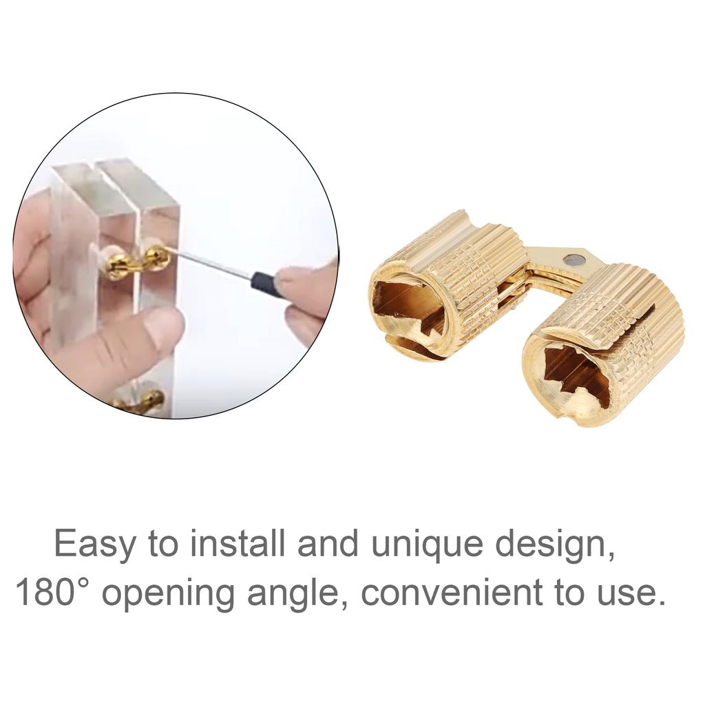 8pcs Brass Barrel Concealed Furniture Hinges, Fit for DIY Jewelry Box Hand Craft with 10 mm High-speed Steel Drill,Concealed 180 Degree Opening Angle
