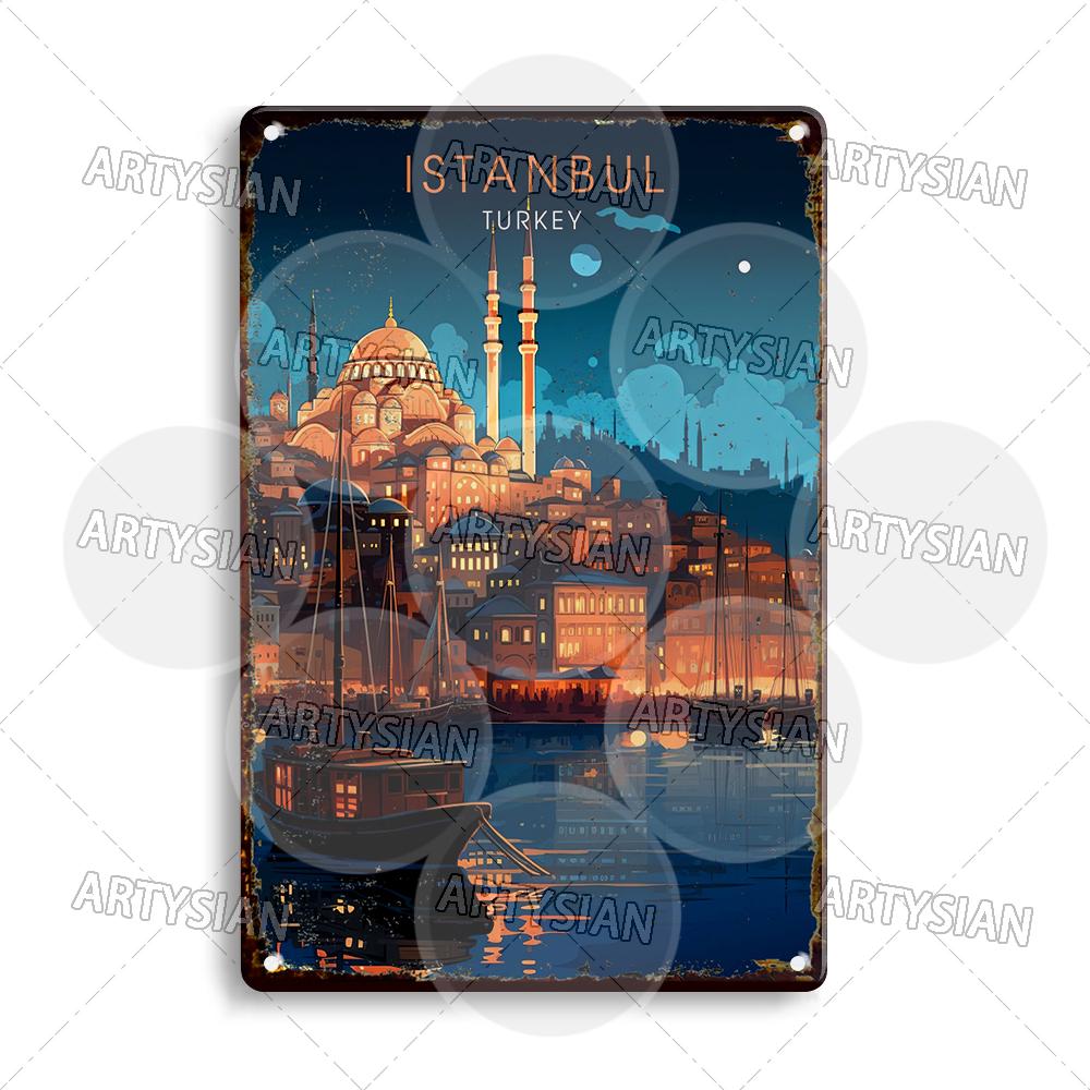 Netherlands Turkey Travel Cityscape Metal Sign Istanbul Bodrum Cappadocia Amsterdam Antalya Bodrum Giethoorn Metal Plaque