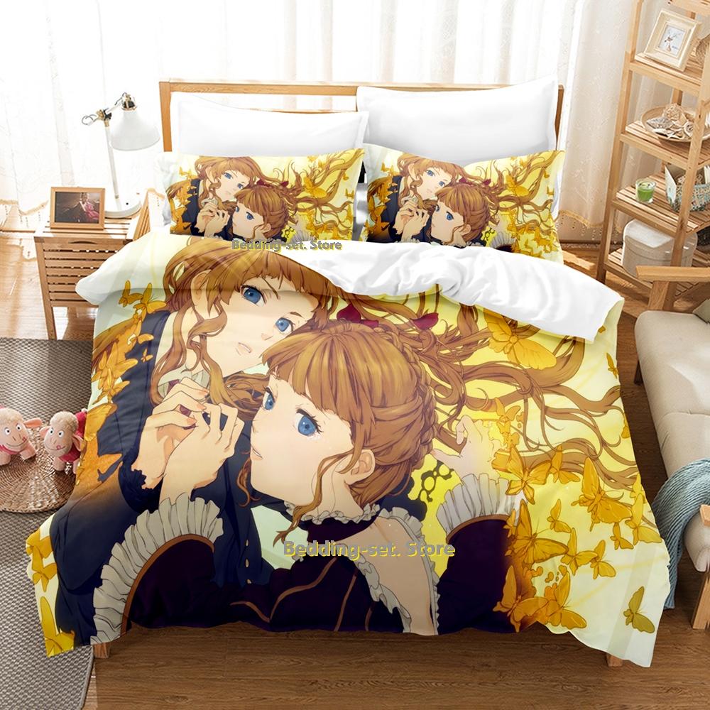 2024 Umineko When They Cry Bettwäscheset Einzelbett Twin Full Queen King Size Bettwäscheset Schlafzimmer für Erwachsene und Kinder Bettbezug-Set Anime Bettlaken