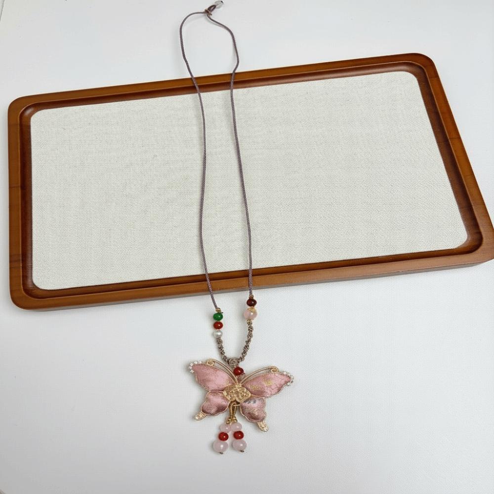 Butterfly Pendant Tassels Necklace Ethnic Style Embroidered Pendant Necklace  Ethnic Fashion