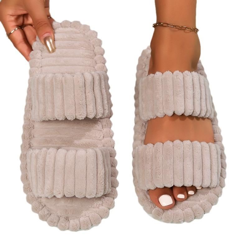 Åpne dame høst- og vinter innendørs og utendørs tykksålede varme plysjsko ett-ords åpne bomullstøfler dame fire sesonger