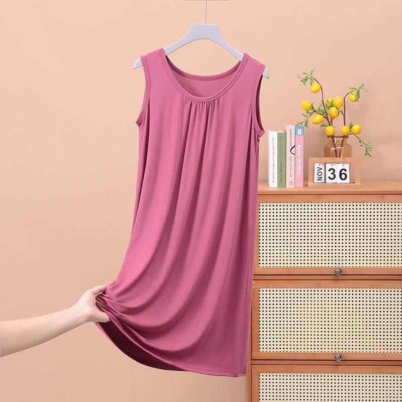 Loose Pleated Sleeveless Vest Skirt Medium and Long Nightdress Home Pajamas Large Size Thin Women's Dress