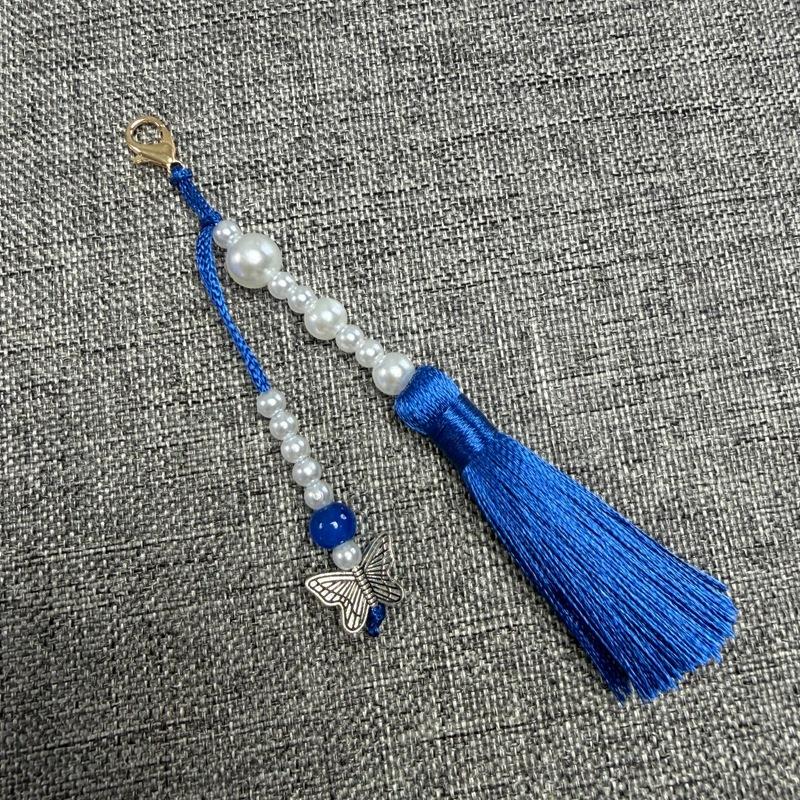 Faux Pearl Tassel Bag Charm With Retro Silver Butterfly Pendant Suitable For Handbags Backpacks Keys Hanfu Decoration