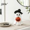 Whimsical Halloween Statue Ghost Figurine, Cute Resin Holding Pumpkin Night Light for Desk Tabletop Indoor Home Decor Healing Room Accessory
