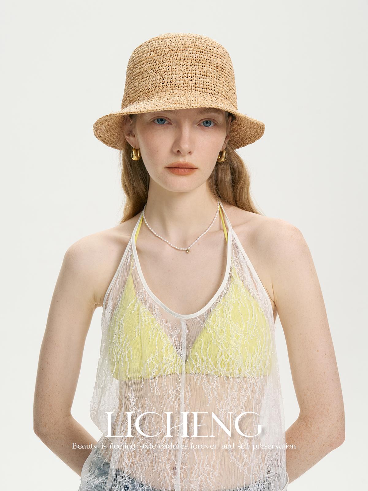 

USPOP Summer High Quality Natural Raffia Straw Hat for Women Beach Hat Casual Simple Flat Top Short Brim Hand Hook Sun Hat 56-58cm