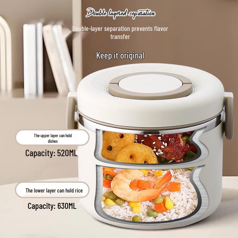 Portable Double-Layer Insulated Lunch Box for Students & Office Workers, 304 Stainless Steel, Ideal for Meal Transport