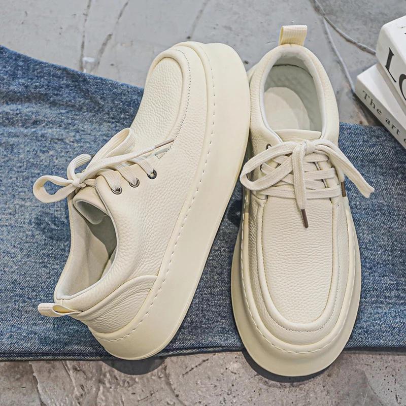 Men Casual Shoes High-Grade Leather Work Shoes Lace-up Flats Sneakers Platform British Business Party Dress Shoes For Male 39-44