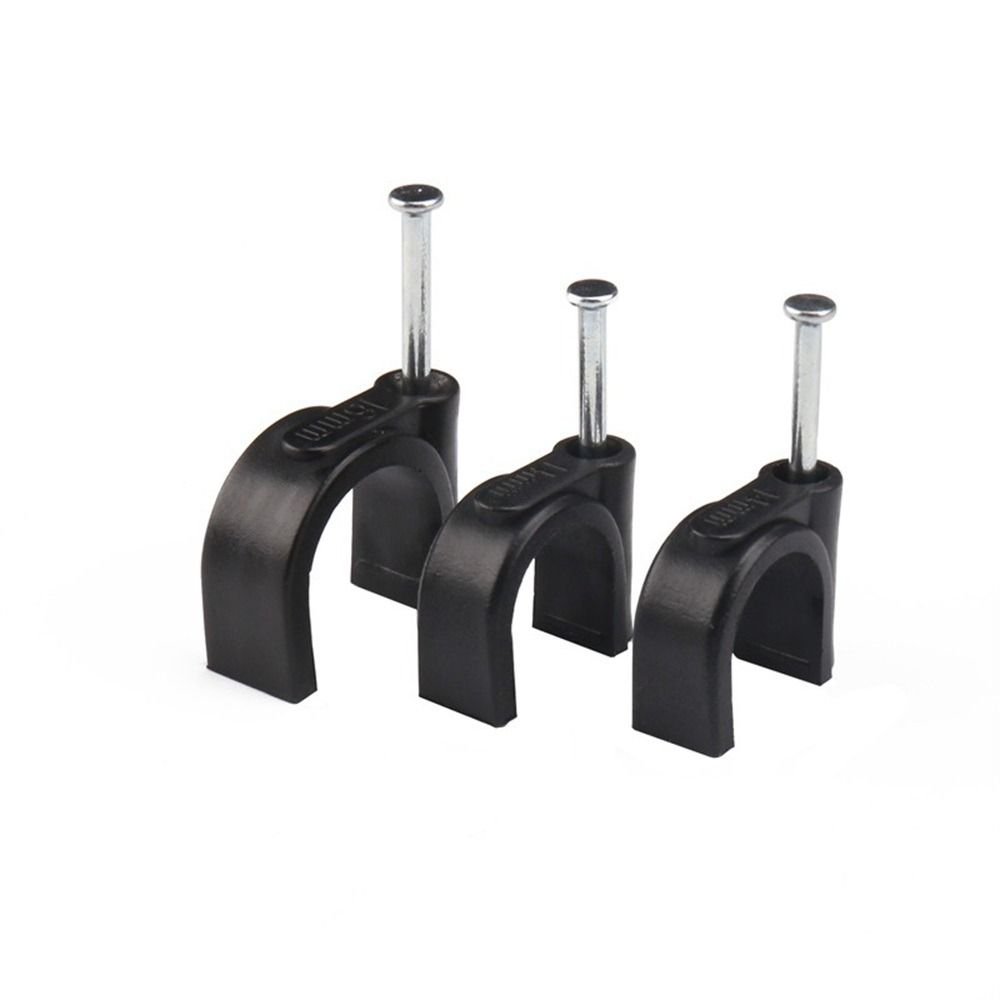 100Pcs/Set Plastic Metal Nail In Cable Clips Black Coaxial Cable Clamp  for Home Office Workshop