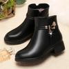 Fashion Winter Boots Women's Waterproof Warm Leather Mother Cotton Boots Fashion Black Mid Heel Plush Snow Boots Soft Sole Short Boot