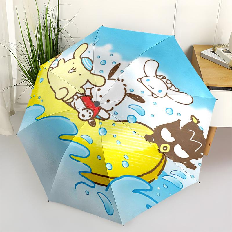 

1pc Banana-Shaped Automatic Opening/Closing Umbrella with Cute Characters - Portable Three-Fold Design, 8-Bone Iron Frame Outdoor Umbrella for Fans, T