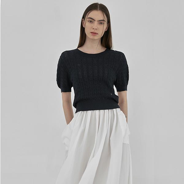 Atelier Nine Blooming Balloon Sleeve Cable Knit (T-6676) Melange Pink/Free