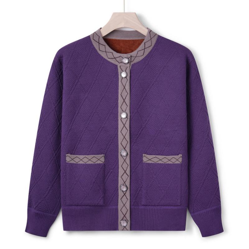 Grandma's spring and autumn sweater, middle-aged man's fleece thickened knitted sweater, old woman's mother's autumn cardigan