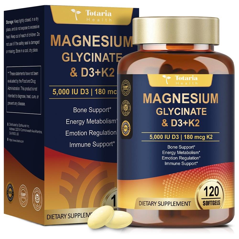 Totaria Magnesiumglycinat 500mg Vitamin D3 K2 Hochdosiertes Mineralstoffpräparat Hochgradig absorbierbar Schlaf- & Muskelpräparat 1 Stück 120 Tabletten