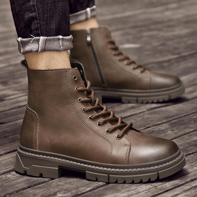 High Quality Rubber Thick Soled Wear-resistant Anti Slip Travel Boots Brand Men Leather Casual Boots Fashion Sports Hiking Boots