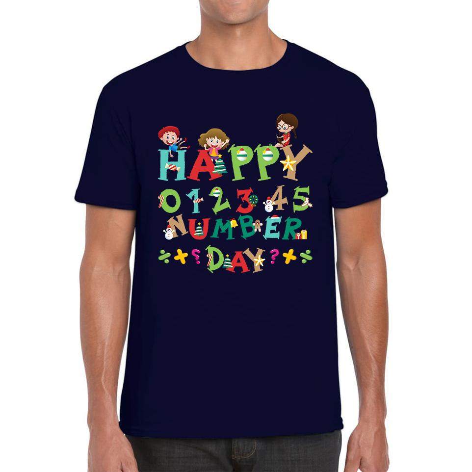 Happy Numbers Day Colourful Cartoon Numbers Day Maths Day School Charity Day Mens Tee Top 3XL