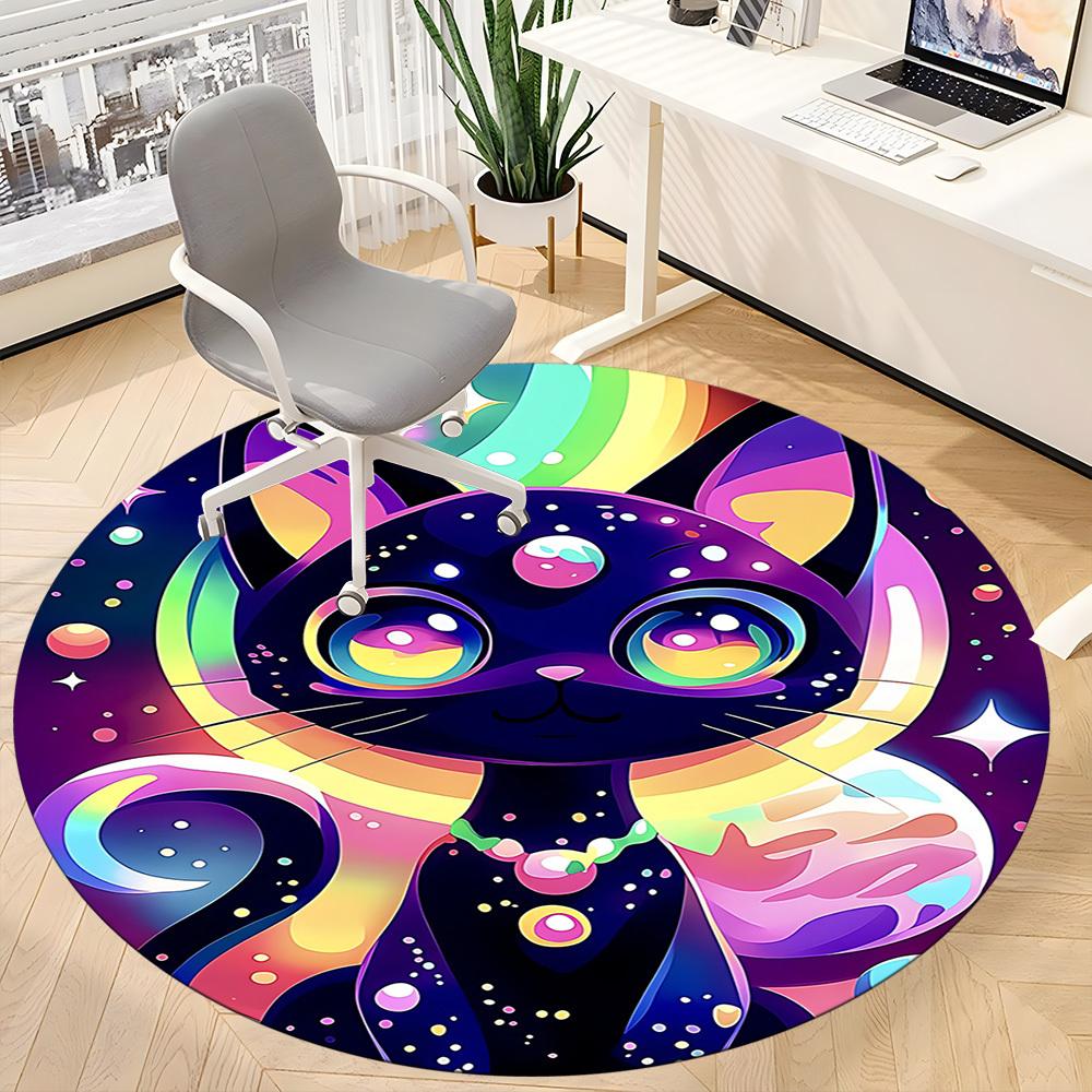 1 Stück Galaxie Katze Büro Runder Teppich, Unter Bürostühlen Schlafzimmer Wohnzimmer Heimdekoration, Raumdeko
