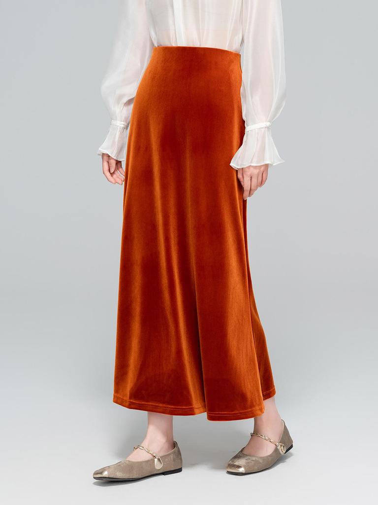 Samt-Fischschwanzrock mit hoher Taille - Damen Schlankmachend A-Linie, Nationalstil, Neu Herbst 2025