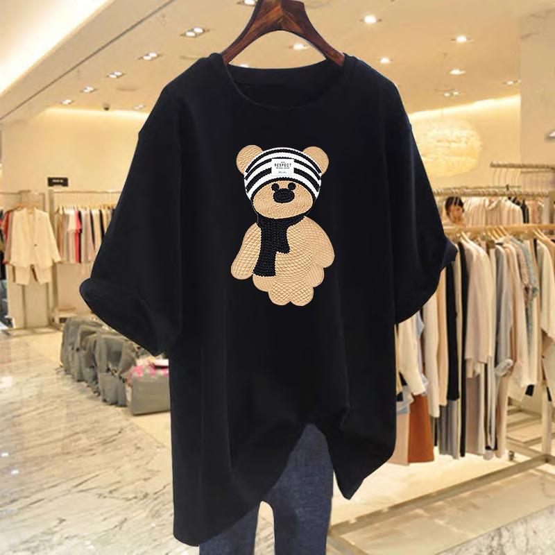 Cotton cartoon printed t-shirt short-sleeved women's summer new loose Korean version medium and long top bottoming shirt