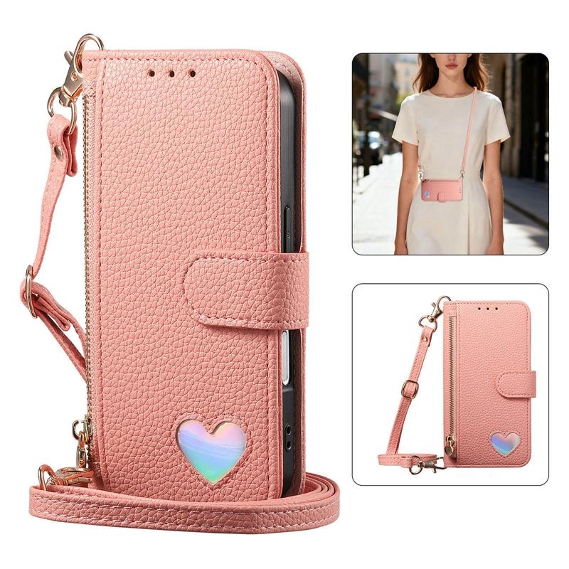 Zipper Style Flip Credit Card Case Pouch Bag for Samsung Galaxy A53/A54/A55/A56/A14/A15/A17/A16 Rope Phone Cover