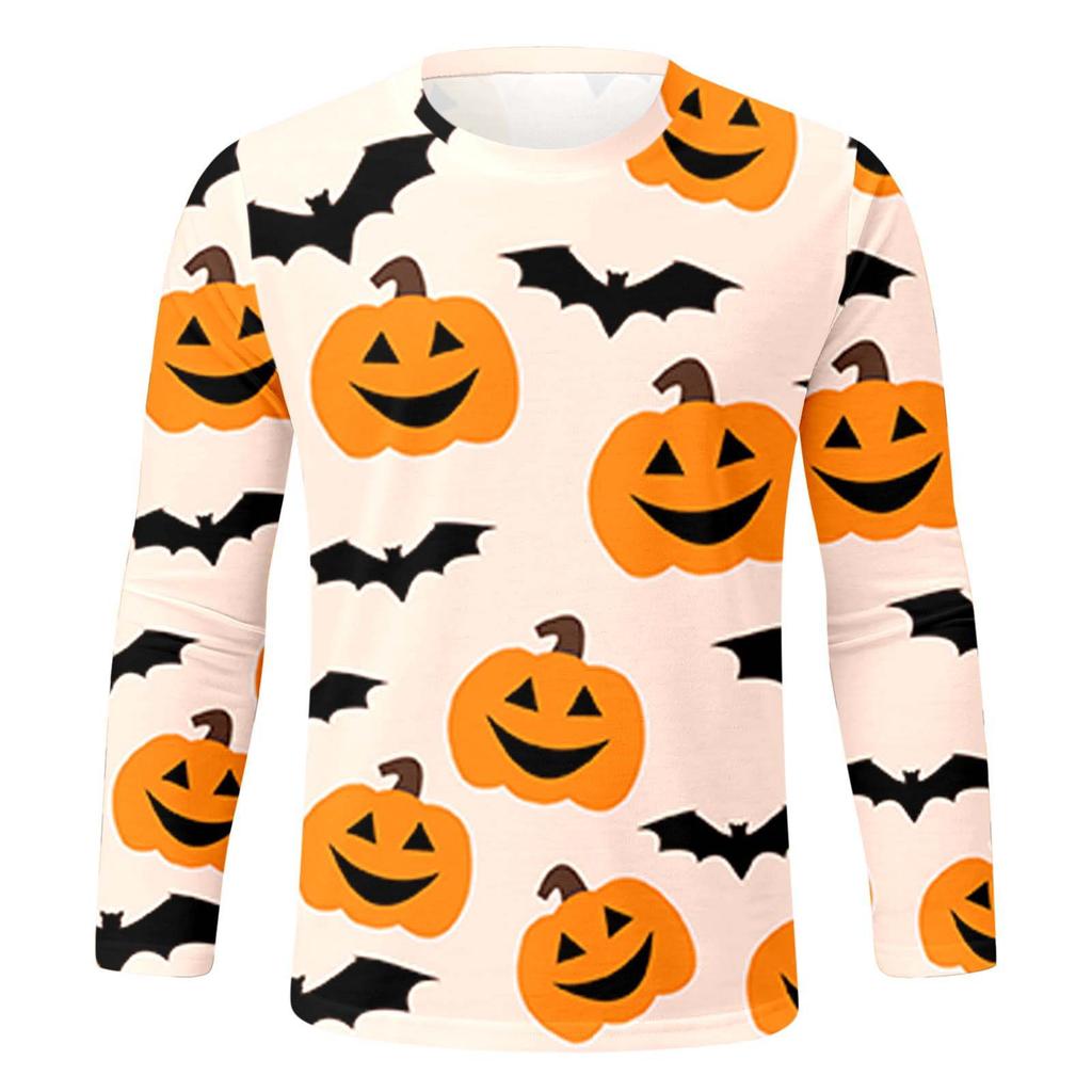 Spring and Autumn Round Neck 3D Halloween Printed Top Fashionable Casual Long Sleeved Men's T-shirts