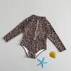 Korean Toddler Girl Leopard Print Long Sleeve Swimsuit Sunscreen Swimwear