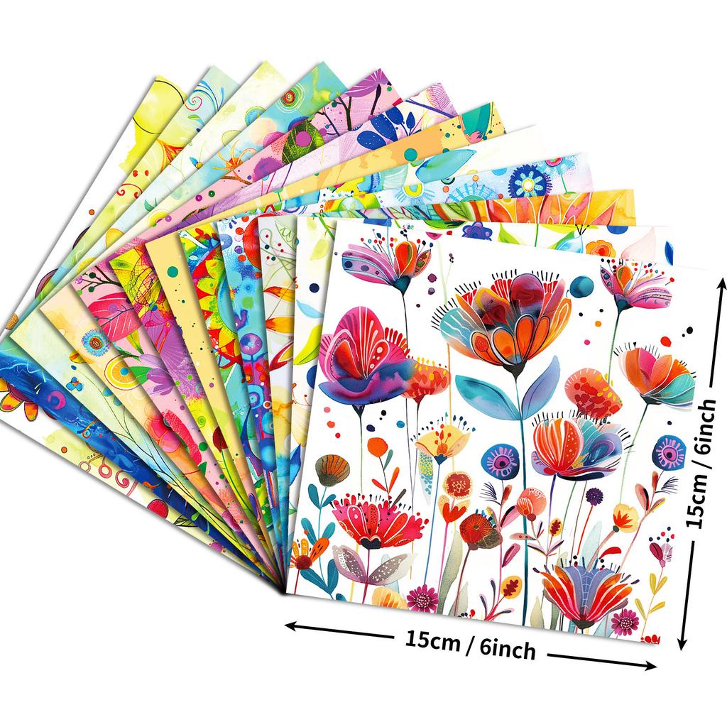 12 Sheets Of Watercolor World Flower Contrast Base Material Paper Diy Collage Decorative Handbook Scrapbook Back