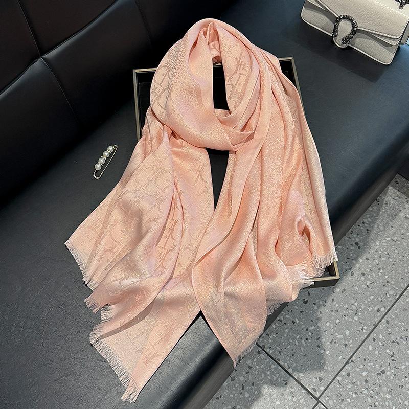Simulation Silk Fashionable And Elegant High-End Long Silk Scarf Short Beard Shawl Long Scarf Tencel Cotton Gold Silk Scarf