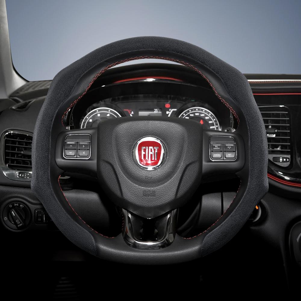 

Suitable for Fiat Premium Suede Snap-On Steering Wheel Cover, Non-Slip and Durable чёрный