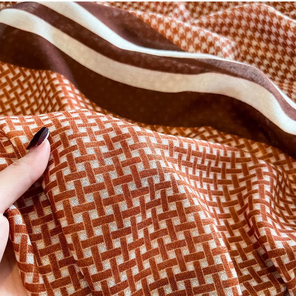 Retro Spring Summer Silk Scarf Houndstooth Fashion Classic Versatile Shawl Cotton Linen Scarves Stylish Warp Headband