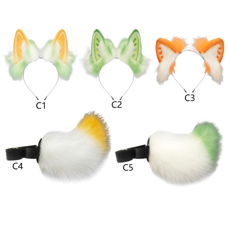 Faux Furs Bunnies Ears Headband Tail Animal Bunnies Costumes for Christmas Halloween Cosplay Party Costume Accessories